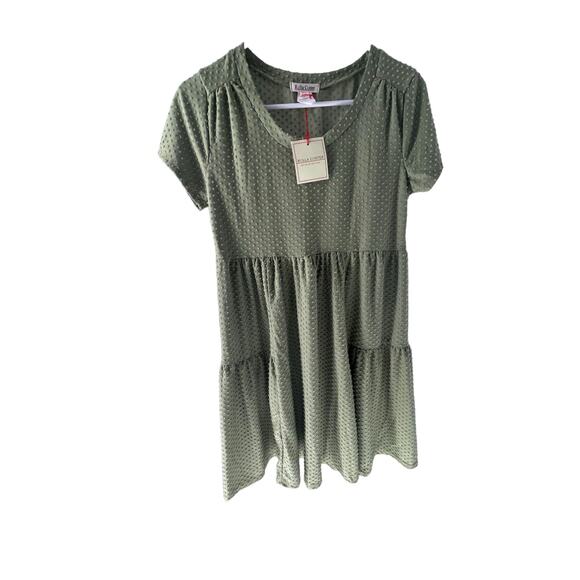 NWT Rolla Coster Olive Green Jacquard Dot Mini Short Sleeve Dress Women's Large - Picture 1 of 6